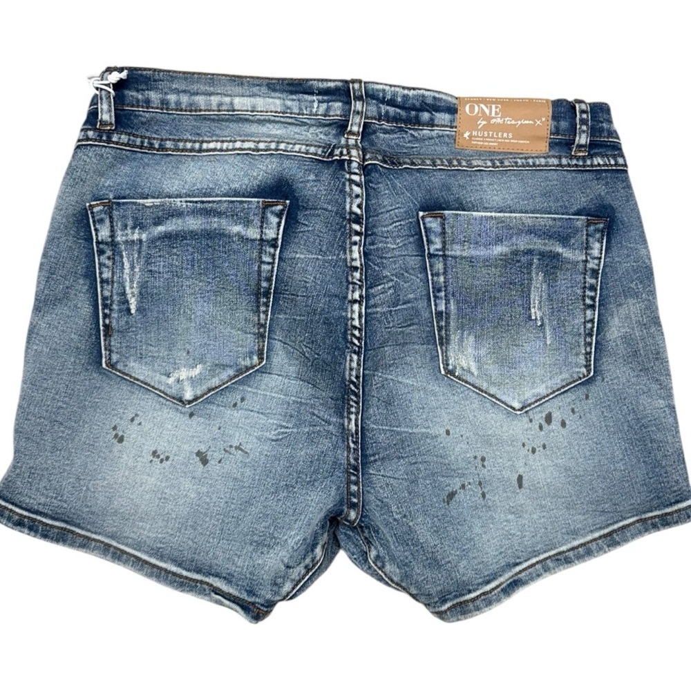 One Teaspoon Blue Blonde Hustler Shorts, Size 30 Paint Splatter Slouchy Shorts - Picture 2 of 9